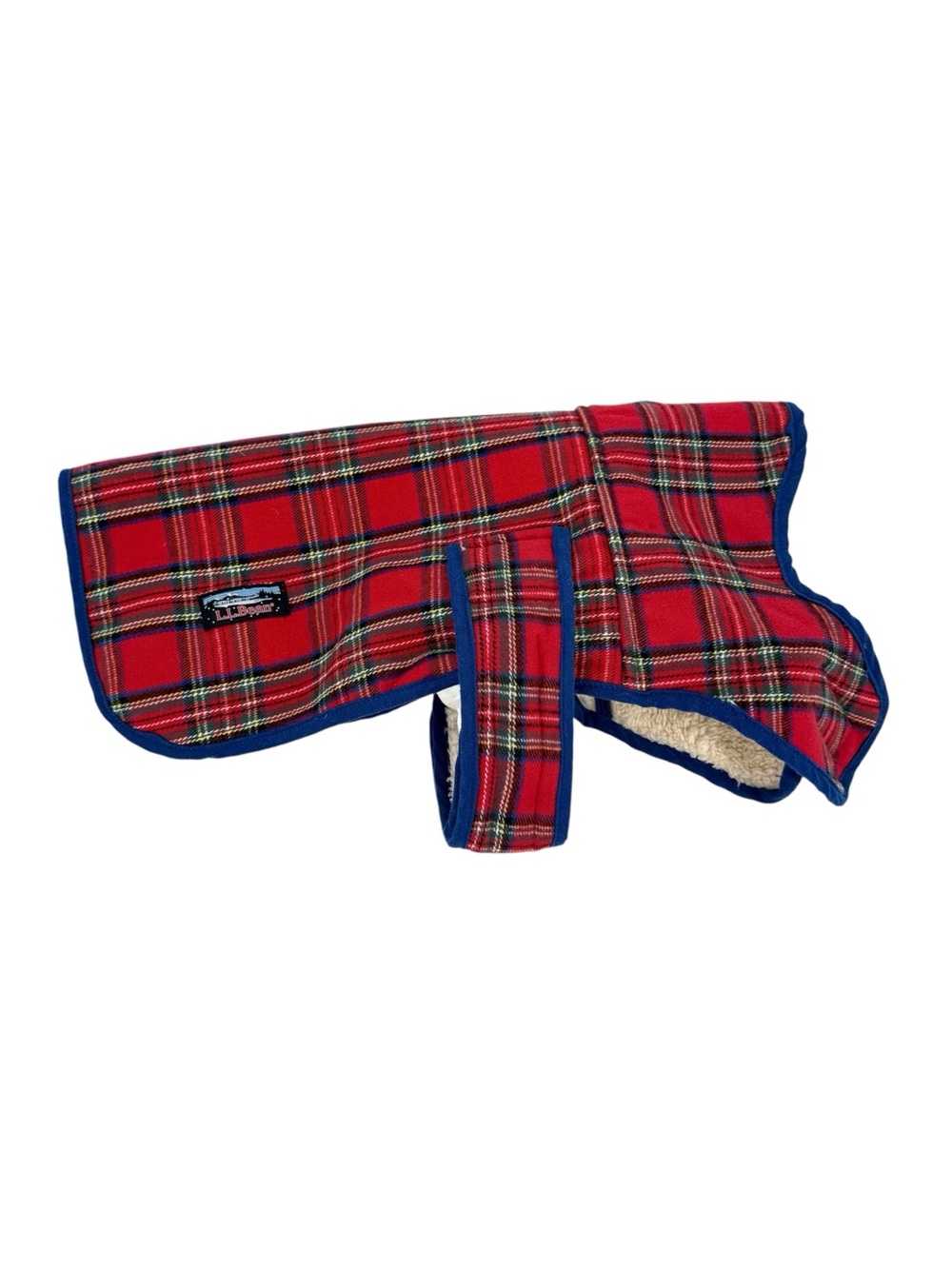LL Bean Red Tartan Plaid Dog Jacket Fleece-Lined Adjustable Size Medium